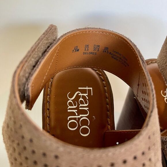 Franco Sarto Delores leather stacked heel Sandal in Taupe size 7.5 - Picture 5 of 5